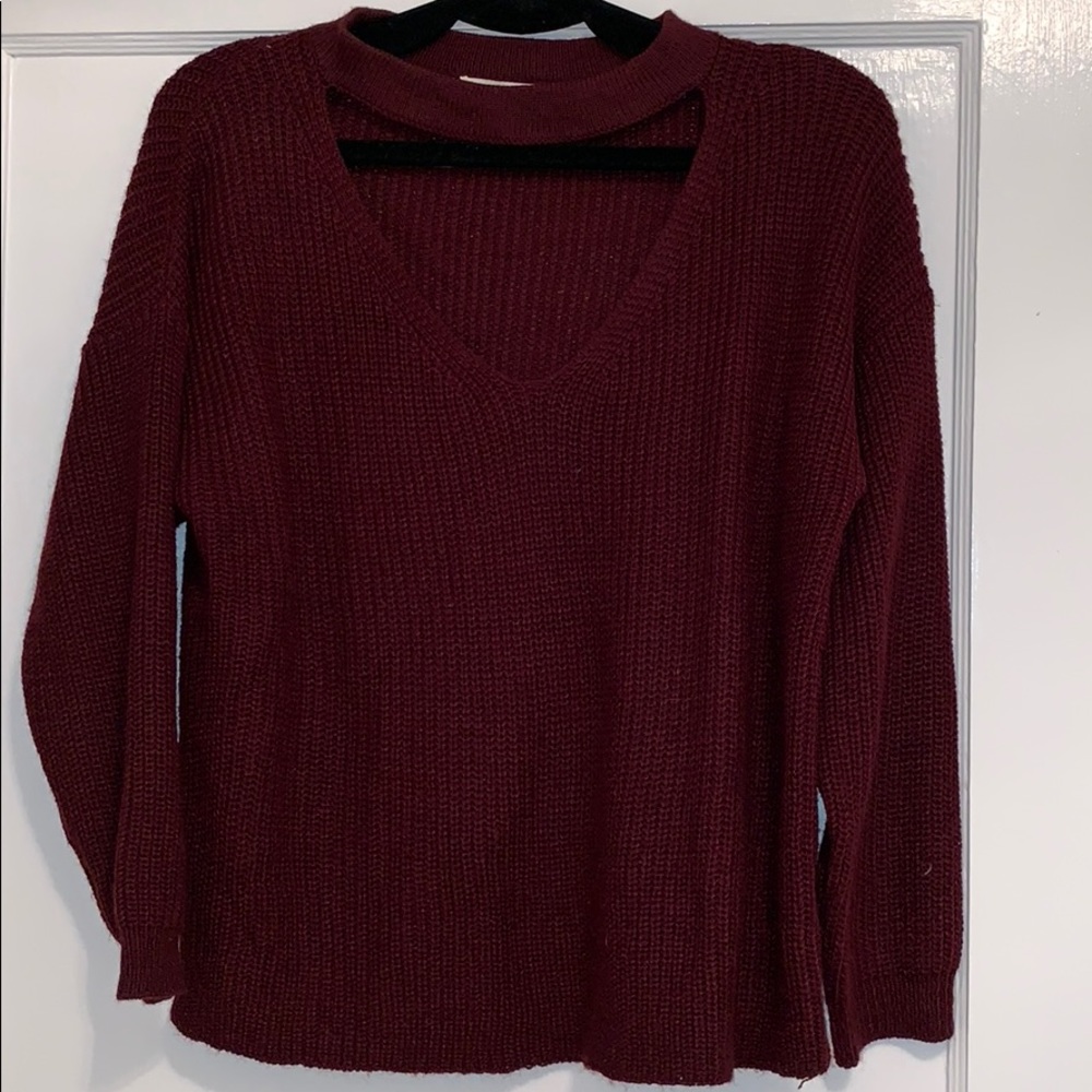 Deep red keyhole cropped sweater